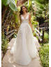 Ivory Lace Glitter Tulle Open Back Top Fashion Wedding Dress